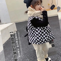 Girls autumn and winter waistcoat 2021 new Korean version small and medium boy grid baby 100 hitch a trendy ocean gas warm vest tide