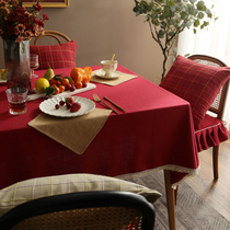 Red tablecloth fabric rectangular cotton linen solid color American table tablecloth New Chinese coffee table tablecloth High sense