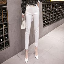 White suit pants womens hanging high waist ankle-length pants small man thin high 2021 summer Harlan little feet pants tide