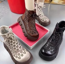 Genuine leather Martin boots woman 2022 Spring summer new retro Ancient Pine Pastry Bottom Hollowed-out Cave Woman Shoes Head Layer Cow Leather Sandal