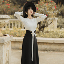 Autumn and winter Imperial sister fan temperament goddess set French retro Hepburn wind small black skirt knitted sweater two-piece set