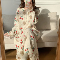 Cotton long sleeved nightdress women Spring and Autumn Winter long conjoined pajamas 2021 New cute pregnant women home clothing ins