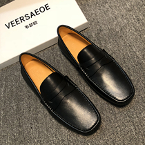 Bean Bean Shoes Man Genuine Leather Black Tide 100 hitch Suone foot pedal Lazy Man Business Shoes Business Little Leather Shoes men Inn