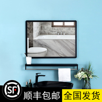Toilet bathroom square mirror with shelf non-hole toilet toilet makeup mirror wall vanity mirror
