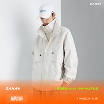 GAHA trend brand Japanese double neck structure windproof storm jacket mens and womens loose versatile stand collar jacket