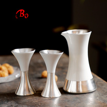 High-grade 999 silver white wine glass set Household gilt silver light luxury wine set Ceramic wine tasting cup Sterling silver liner wine dispenser