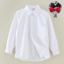 Children's white shirt plus velvet boy's shirt spring and autumn children's long sleeve cotton primary school class clothing performance clothing lapel