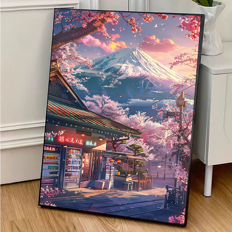 富士山と桜 油彩画“冬天到了，春天还会远吗？” 冬天到了，春天还