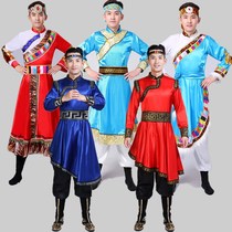 New Tibetan Mongolian dance performance costume Robe suit Ethnic minority style Tibetan male middle-aged adult