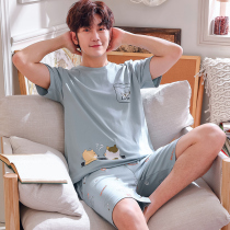 Pajamas men summer cartoon cute cotton short-sleeved shorts new men can wear outside the homewear set plus size