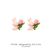 IPINK hugging pollen small rabbit cute silver needle ear clip without earbuds sweet and fairy pink student 717