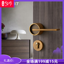 Bedroom door lock Indoor Nordic silent solid wood door lock Modern simple magnetic door lock Yellow bronze American door lock