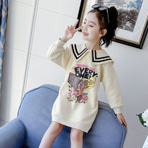 Girls clothing spring clothing 2022 new Korean version online red children Spring and autumn in long style foreign air sleeve headcoat vetticoat dress