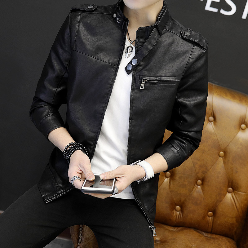 Tide men motorcycle leather men pu leather jacket mens jacket thin Korean version of slim 2021 new youth handsome