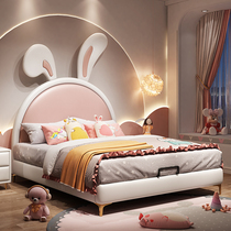 Net Red Rabbit bed childrens bed girl princess bed 1 5 meters modern simple ins Wind cartoon solid wood bed real leather bed