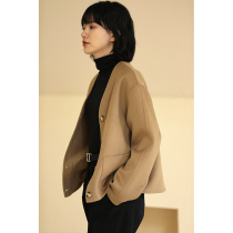 Miss Hadtooth winter new small man Full wool camel coffee handmade texture double-sided short coat coat women