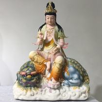 White Jade Manjusri Bodhisattva Buddha statue home dedicated to Pusapu Xian home furnishings hand painted Huayan three holy gods