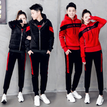 2021 autumn and winter New couple golden velvet sports suit men and women plus velvet thick casual sweater two or three sets