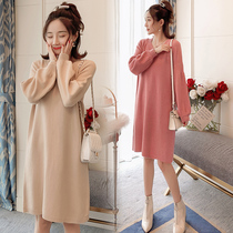 Pregnant womens winter clothes autumn and winter age-reducing dress tops womens winter thickened sweater skirt