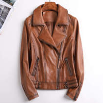 2021 autumn leather leather jacket womens short jacket sheep leather locomotive suit slim size fat MM coat thickened