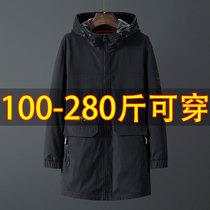 Spring and autumn new large size mens jacket jacket plus fat plus hooded casual sports mens medium and long windbreaker