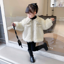 Girls winter fur 2021 childrens winter thickened foreign fur one-piece coat female baby New Years dress