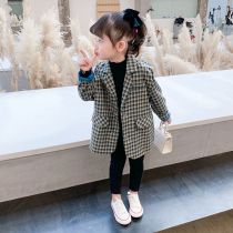 Girl Spring Clothing Jacket 2022 New Children Plaid West Suit Children Foreign Air Spring Autumn Female Baby Chic Little Suit