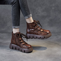 Hollowed-out Martin boots woman thick bottom pine pastry cool boots 2022 summer new genuine leather breathable Inron 100 hitch leather hole boots