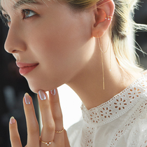 Inter Rooms | Pure 9K Gold Mosanstone Long Stream Suear Clip Ear Line 18K Gold Diamond Earrings Woman Day Earbone Clip
