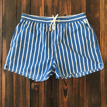 Beach pants mens beach vacation can go into the water white striped quick-drying shorts Swimming trunks lined three-point pants