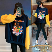 Large size pregnant women spring and autumn set 2021 long sleeve sweater Korean fashion loose tide mother slim long sweater