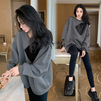 Large size pregnant women autumn 2021 New Korean fashion long sleeve pullover clothes tide mother loose thin set