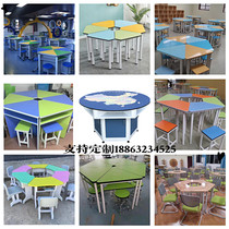 Colored trapezoidal combination desks and chairs hexagonal splicing tables Scientific inquiry table Hexagon table Group Counseling Table