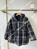 MAJE check two sides with zipper hooded cotton coat coat coat coat 21 autumn winter womens MFPOU00698