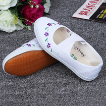 Children dance men and women canvas white performance single ball Beibei gymnastics shoes white embroidered lace-up section