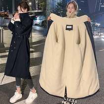 Large size fat mm winter clothes 2021 explosive thickened mid-length lamb wool cotton suit Korean loose Parker coat