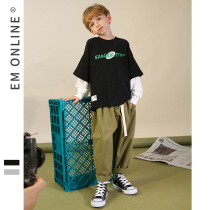 EM Children Clothing Children Fake Two Weaters Pure Cotton 2022 Spring Autumn Boy Trend Long Sleeve Printed T Street Dance Performance