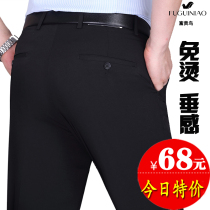 Fugui bird wool trousers autumn and winter thick mens trousers non-iron middle-aged straight casual pants business suit pants