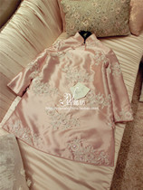2021 autumn and winter cotton pink retro heavy industry beads three-dimensional embroidered dress Chinese modified cheongsam small Jacket Women