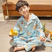 Childrens ice silk pajamas spring and autumn mens silk long-sleeved boys  home clothes Korean version of summer thin air conditioning clothing suit