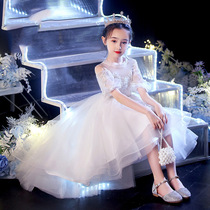 Girls piano competition dress white gauze dress show tailing costume flower girl wedding dress childrens host costume