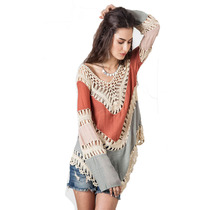 New hold-out blouse women loose beach robo sexy hollow top women