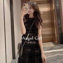 Sandro Duffy French ins small fragrance short skirt Summer waist small black dress Summer ruffle sleeveless dress