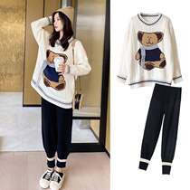 Pregnant women autumn set fashion 2021 out loose net red knitted sweater casual foreign spring and autumn two-piece set