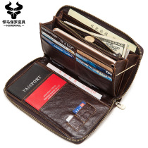 Genuine Leather Mens Bag Multifunction Large Capacity Mens Hand Grab Bag Travel Business Passport Bag Cow Leather Zipper Wallet