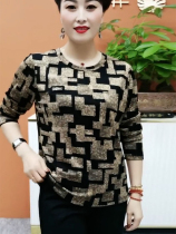 Autumn new foreign air round collar long sleeve undershirt outside wearing middle aged mother loose casual set jacket