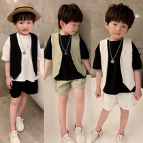 Boy model catwalk suit handsome kid dress summer childrens casual suit vest boy fashion British
