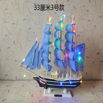 Mediterranean solid wood sailing boat model ornaments smooth sailing wooden boat crafts creative home decoration wine cabinet living room