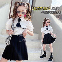 Girls foreign style suit Childrens summer clothes college style pleated skirt Girls junior high school students domineering fried street jk two-piece set 11