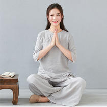 Xiu Zen clothing womens suits spring and summer sitting cotton linen Chinese style Buddha system Zen Chinese style Tang costume retro tea clothing